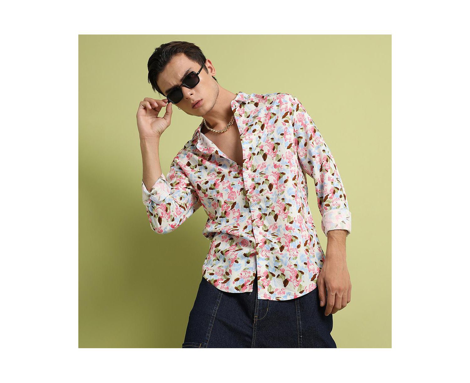 Men's Blue & Pink Leaf Strokes Shirt