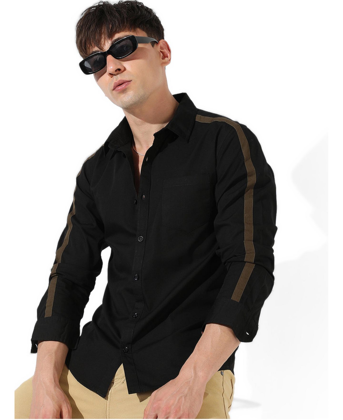 Мужская рубашка Cahoot Campus Sutra Jet Black Side Striped, цвет: Чёрный — фото 1