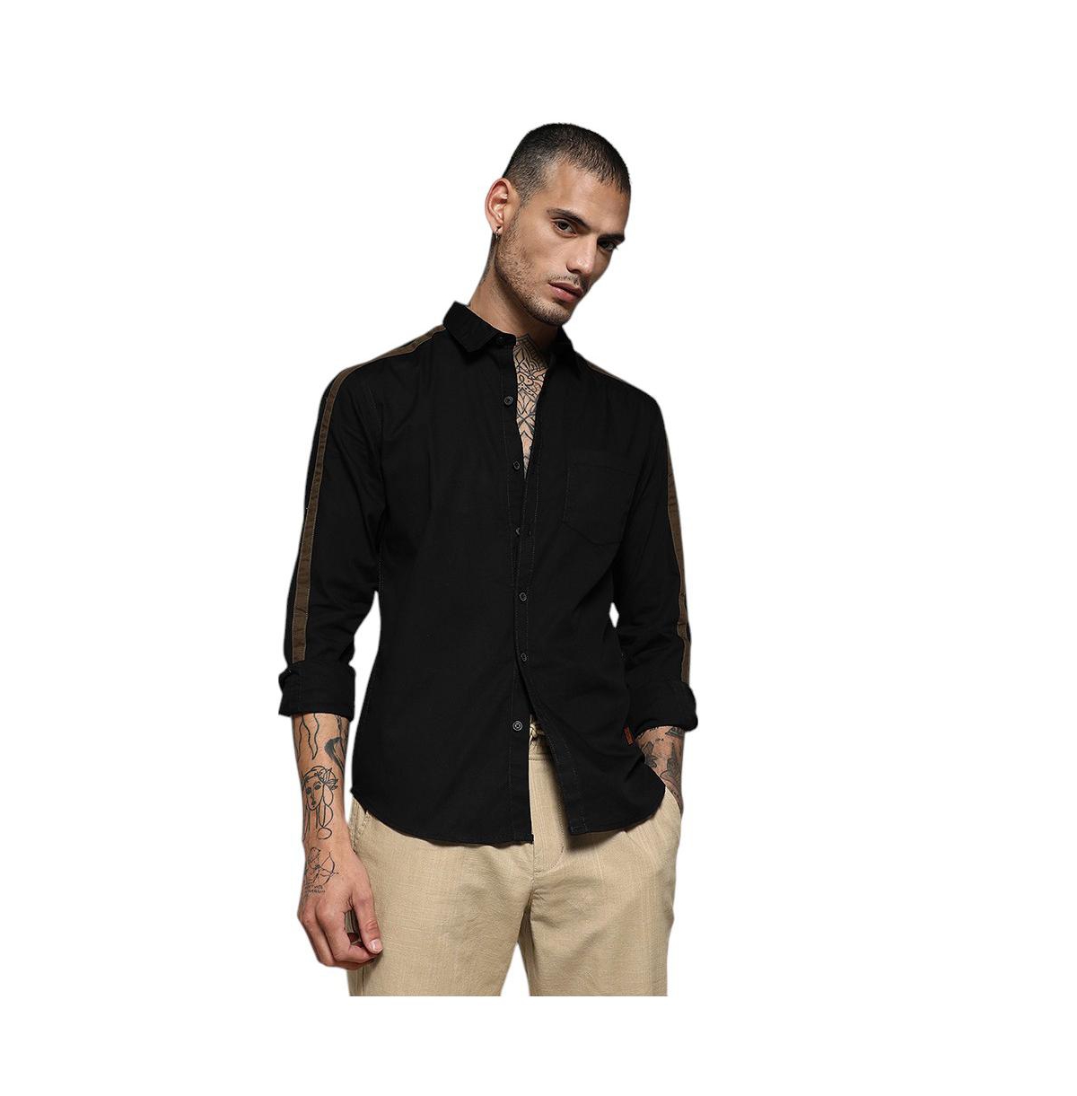 Campus Sutra Men's Jet Black Side Striped Shirt