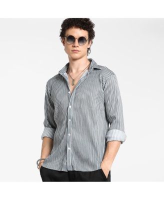 Men's Midnight Black & Powder White Pleat-Creased Shirt