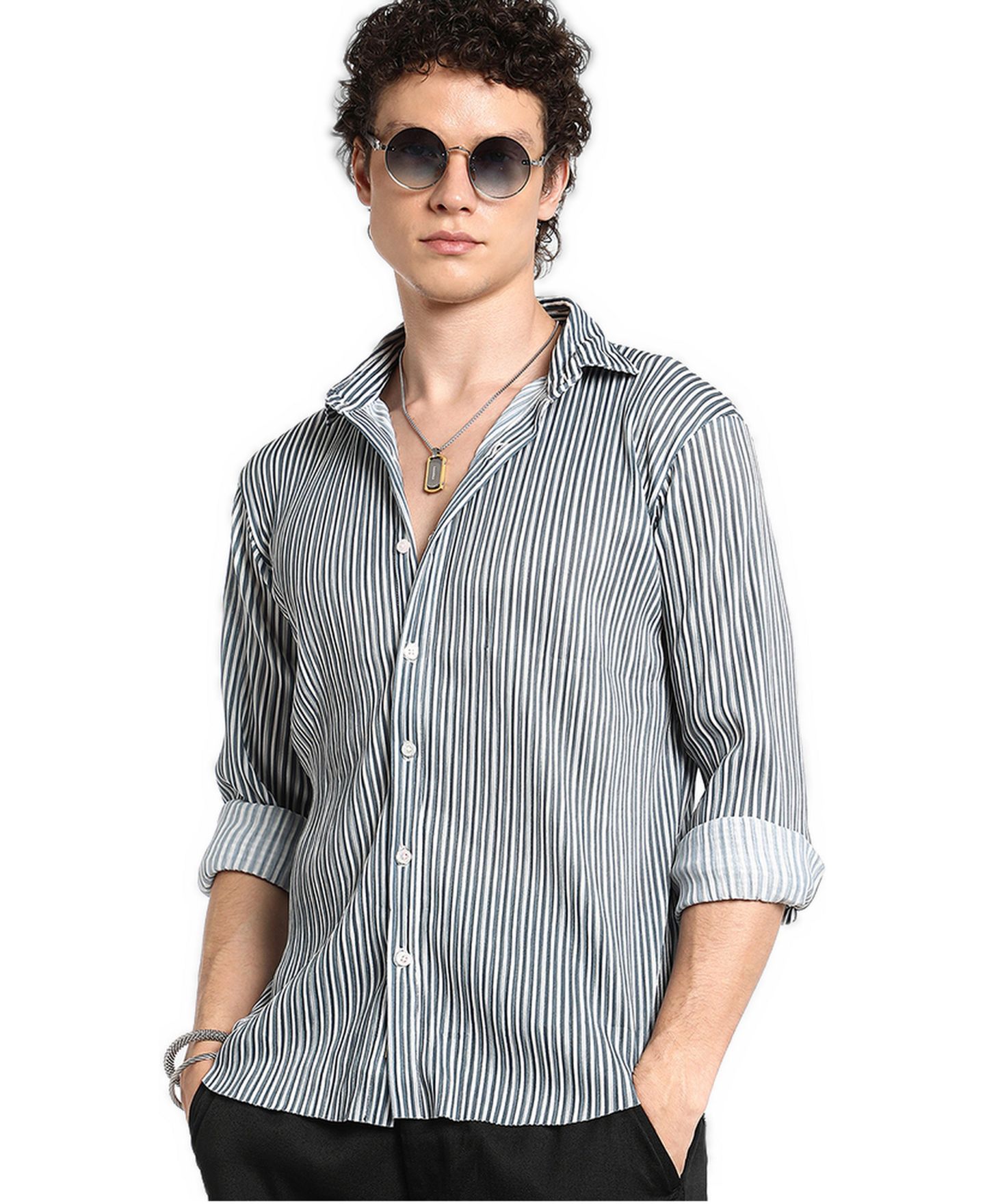 Мужская рубашка Cahoot Midnight Black and Powder White Pleat-Creased, цвет: Чёрный — фото 2