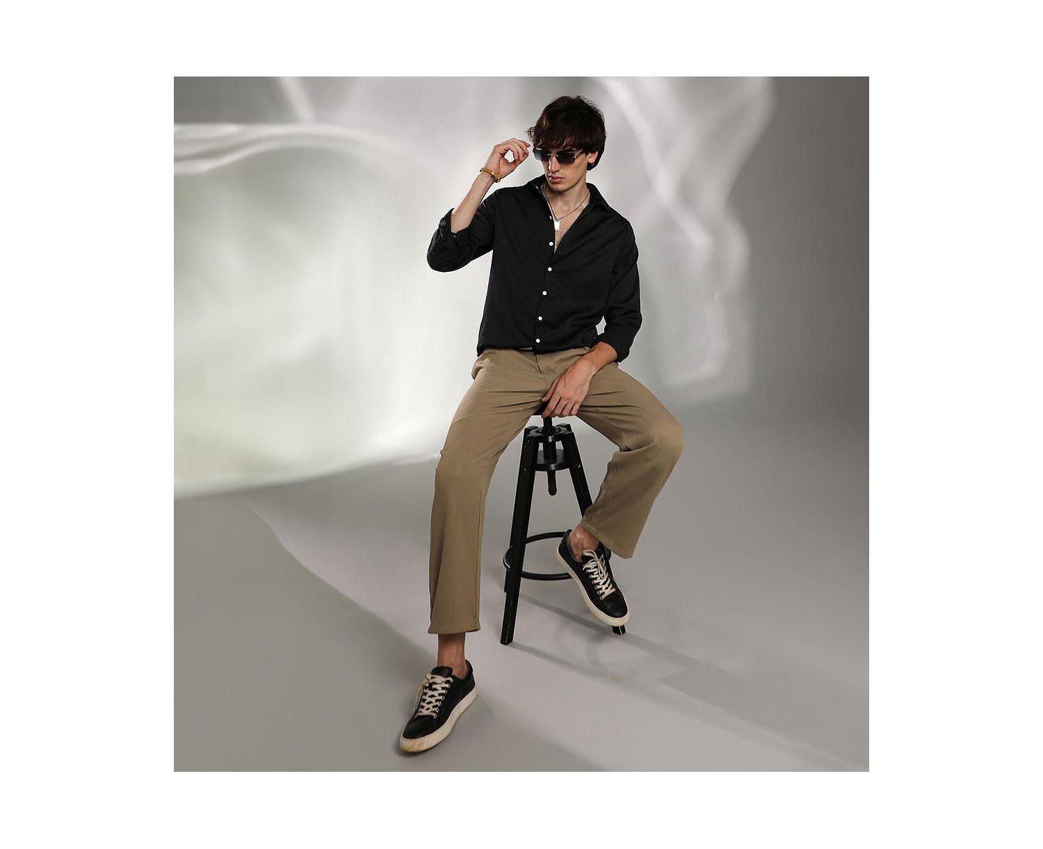 Men's Onyx Black Abstract-Textured Shirt