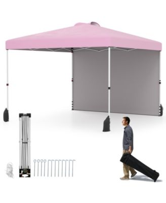 10 X 10 FT Pop up Canopy Tent with 1 Sidewall Wheeled Bag 8 Stakes & 4 Wind Ropes