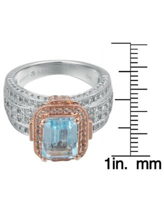Suzy Levian Two-Tone Sterling Silver Emerald Cut Center Topaz Cocktail Milano Ring