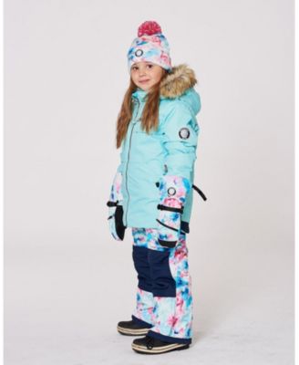 Girl Lined Knit Pompom Hat Blue Flower Print - Toddler|Child