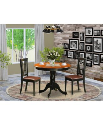 3 PC Dining Table with 2 Leather Chairs in Black and Cherry