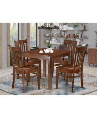 5 Pc Set Mahogany Finish Square Solid Wood Dining Table with 4 Wooden Chairs