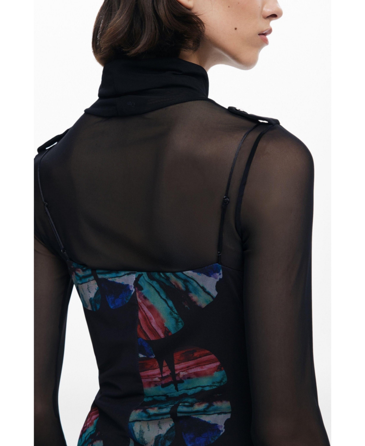 Desigual Long Sleeve Floral Print Dress In Black