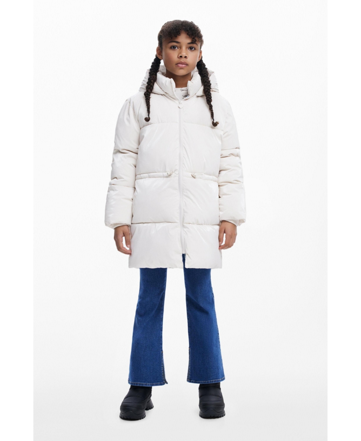 Desigual Girls Girls's Long Shiny Padded Jacket In Neutral