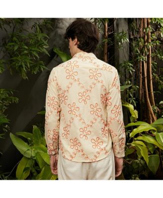Men's Peach Orange Flora-Weave Shirt