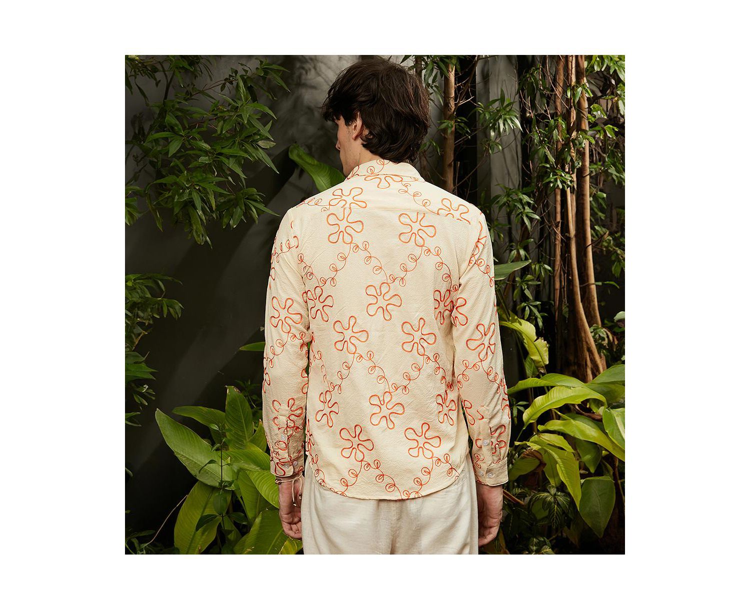 Men's Peach Orange Flora-Weave Shirt