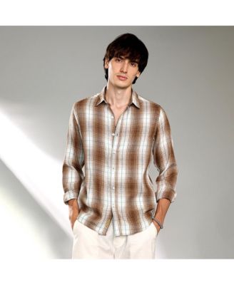 Men's Chocolate Brown & Cream White Ombre Buffalo Check Shirt