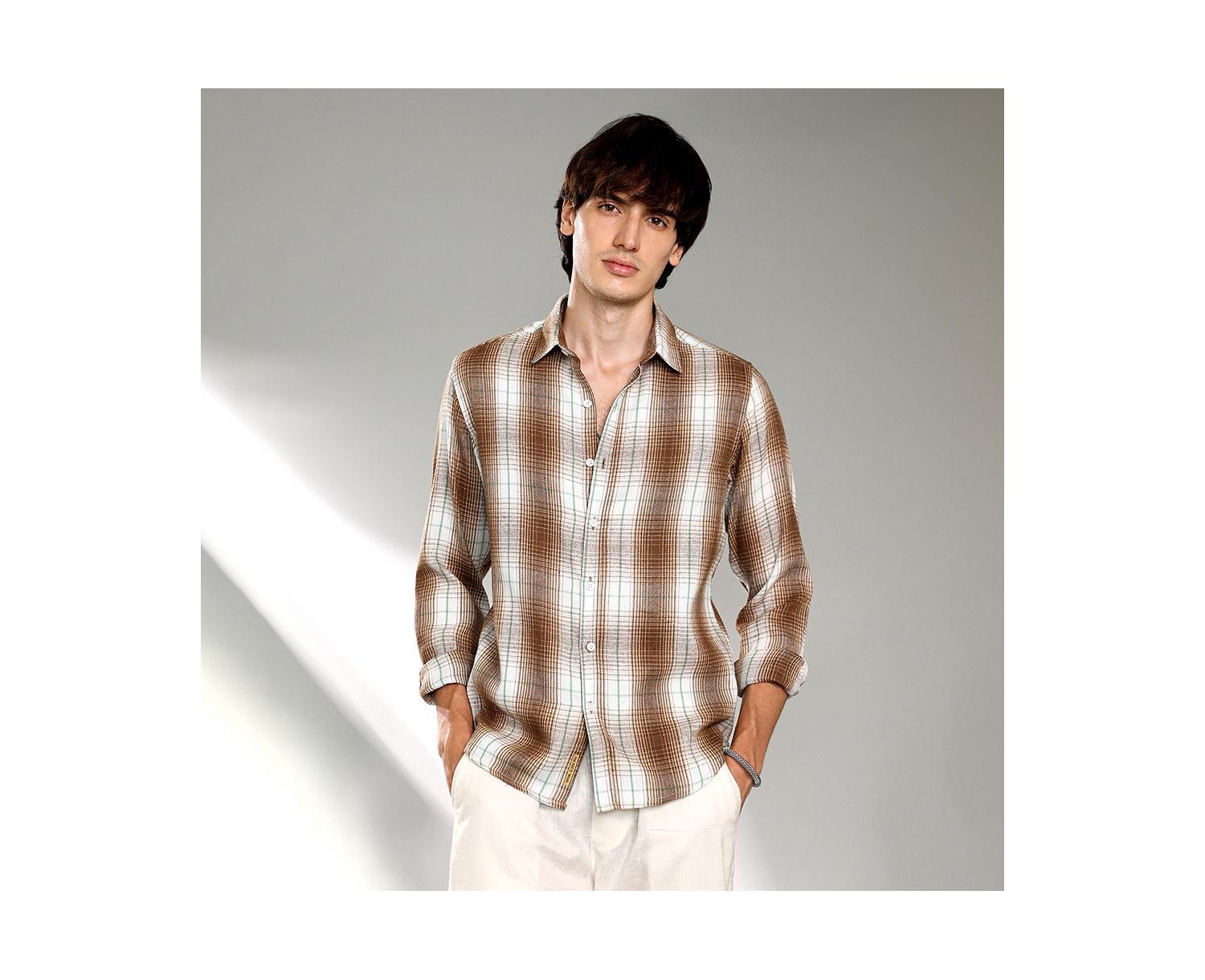 Men's Chocolate Brown & Cream White Ombre Buffalo Check Shirt
