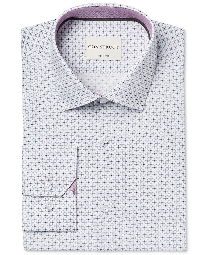 ConStruct Con.Struct Men's SlimFit Cream Diagonal Cross Print Dress