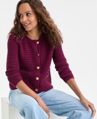 Petite Yarn-Blend Button-Down Cardigan Sweater, Created for Macy's