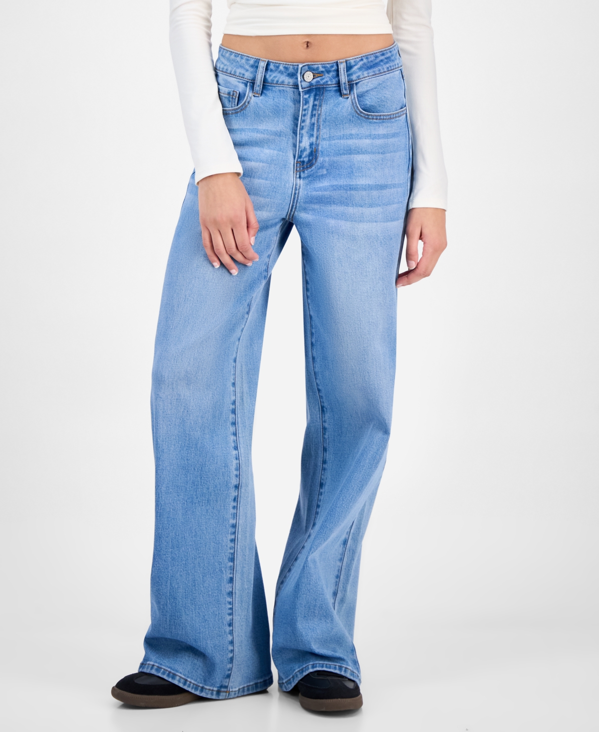 Indigo Rein Juniors' High-rise Curvy-fit Wide-leg Jeans In Blue