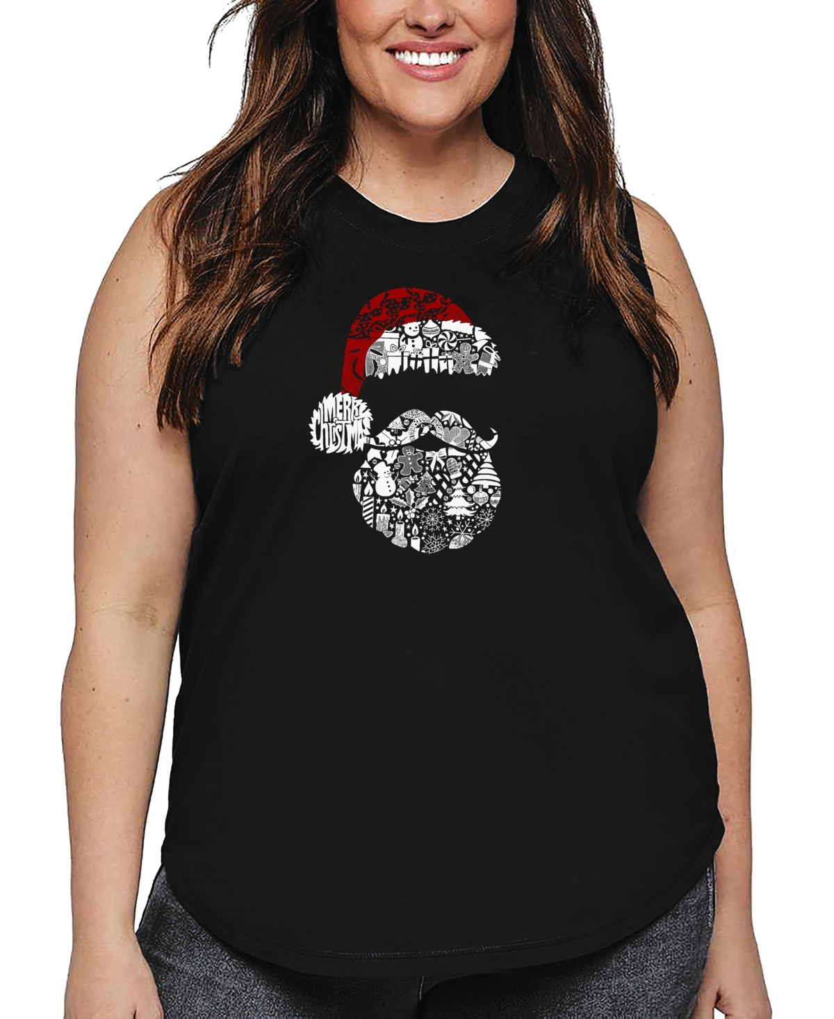 La Pop Art Plus Size Santa Pics Word Art Tank Top In Black