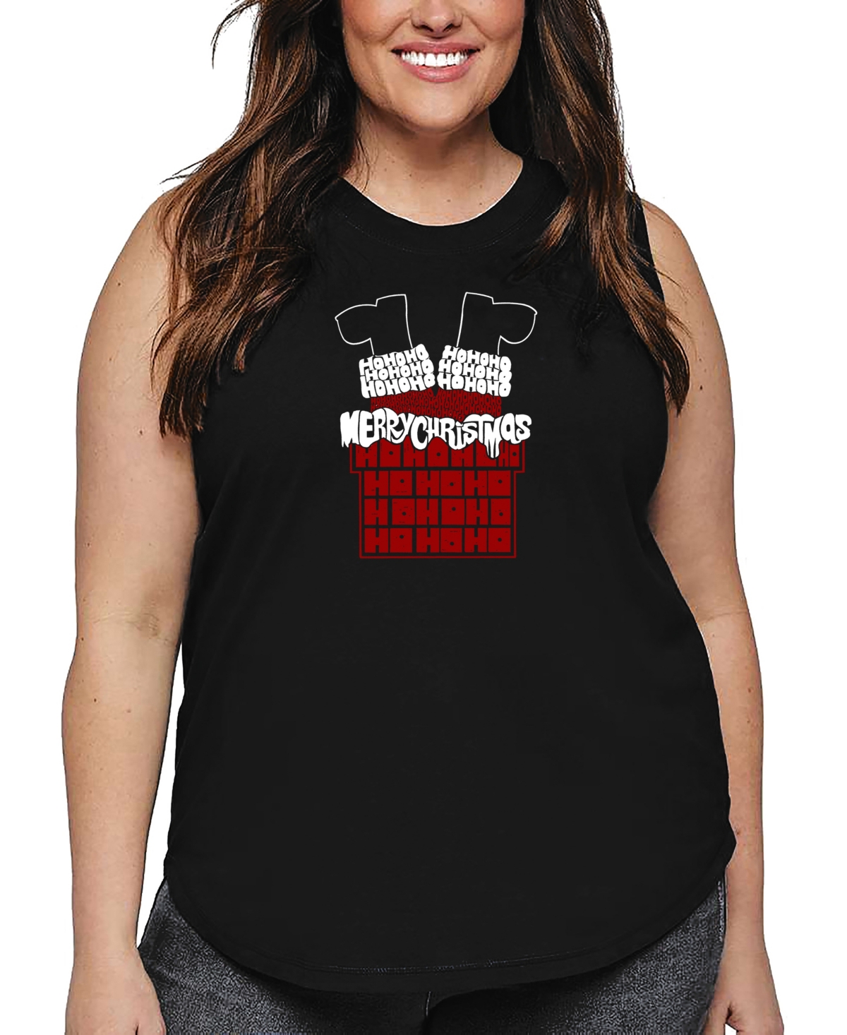 La Pop Art Plus Size Chimney Santa Word Art Tank Top In Black