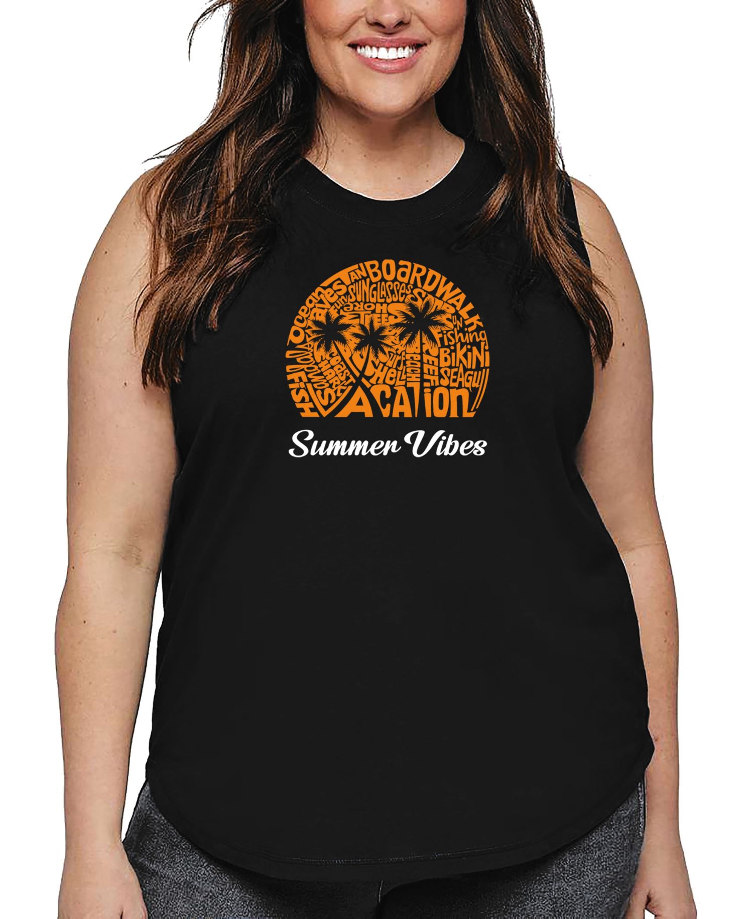 Plus Size Summer Vibes Word Art Tank Top
