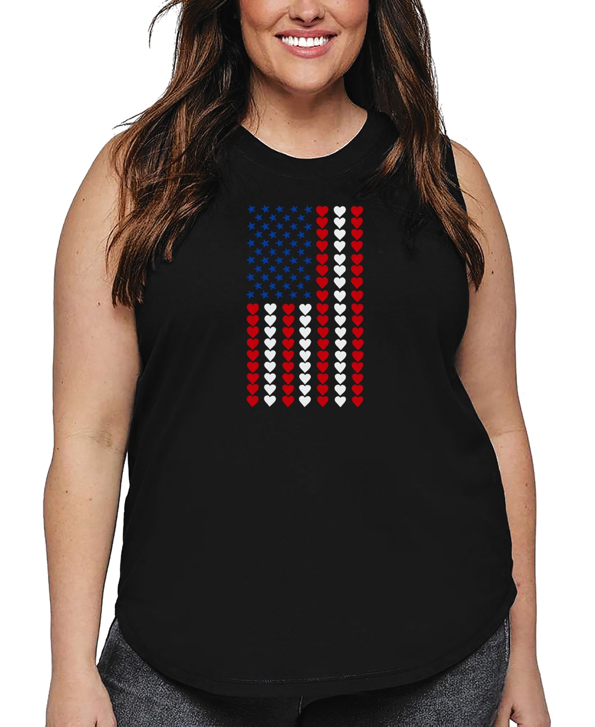 La Pop Art Plus Size Heart Flag Word Art Tank Top In Black