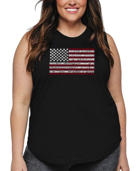 Женский топ LA Pop Art Plus Size 50 States USA Flag Word Art, цвет: Чёрный