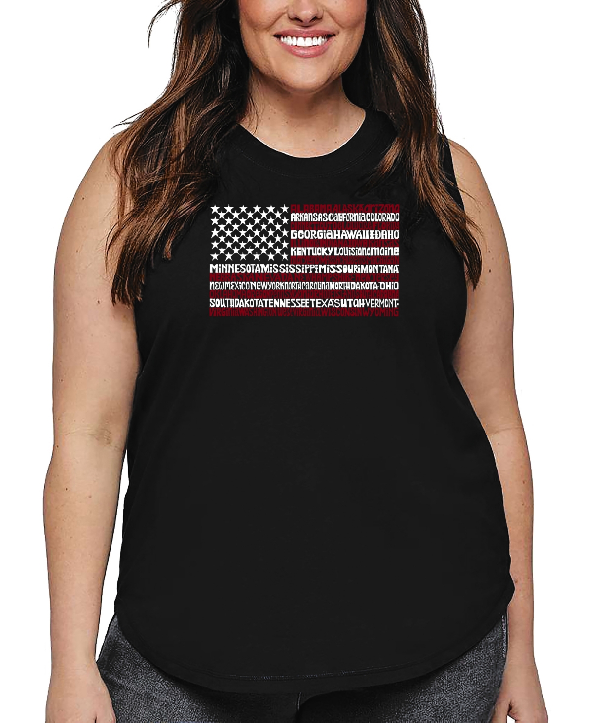 La Pop Art Plus Size 50 States Usa Flag Word Art Tank Top In Black