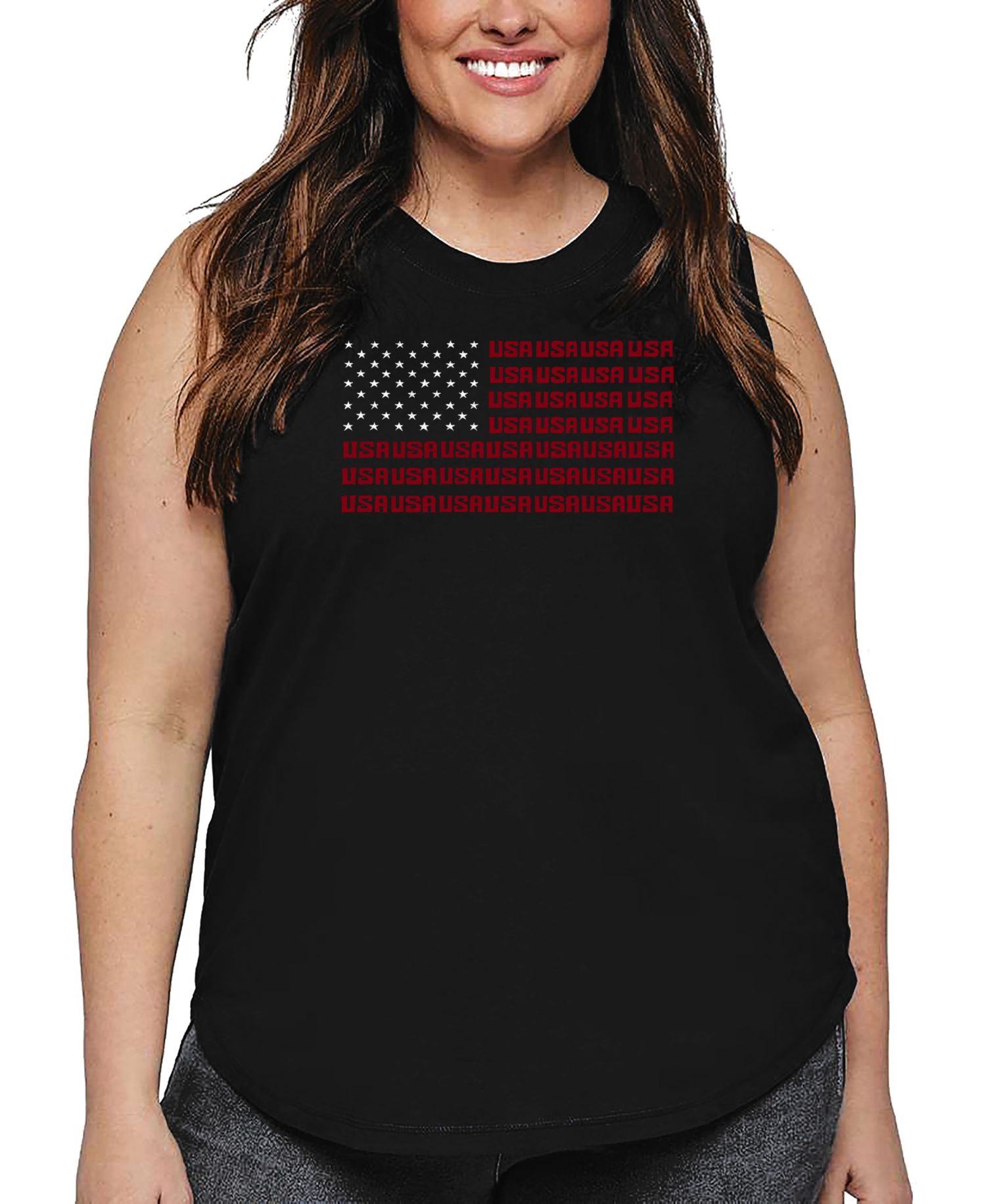 Plus Size USA Flag Word Art Tank Top
