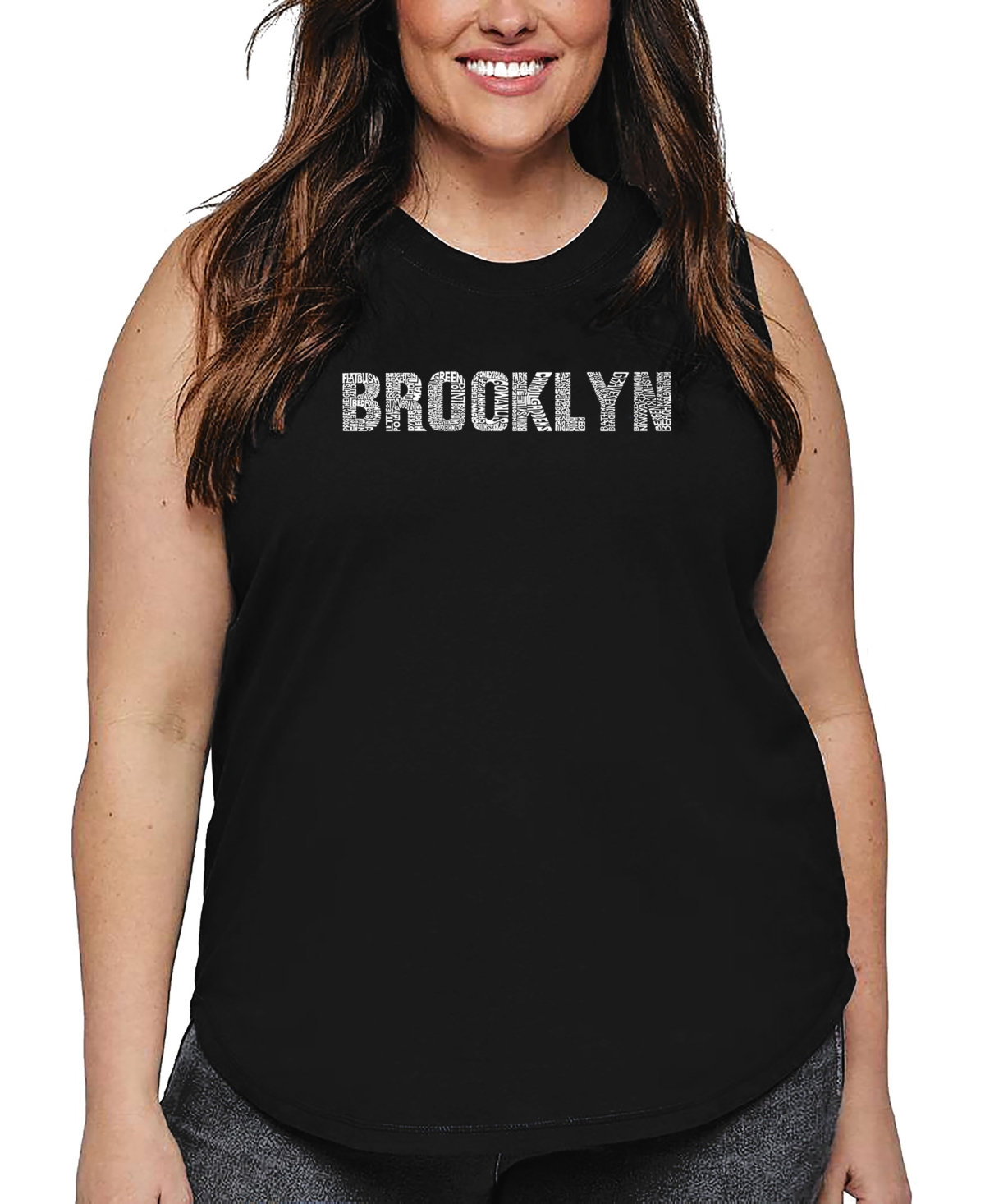 La Pop Art Plus Size Brooklyn Neighborhoods Word Art Tank Top In Black