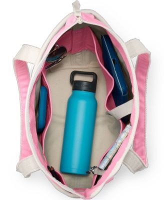 Medium 5 Pocket Zip Top Long Handle Canvas Tote Bag