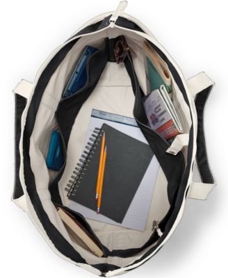 Extra Large 5 Pocket Zip Top Long Handle Canvas Tote Bag