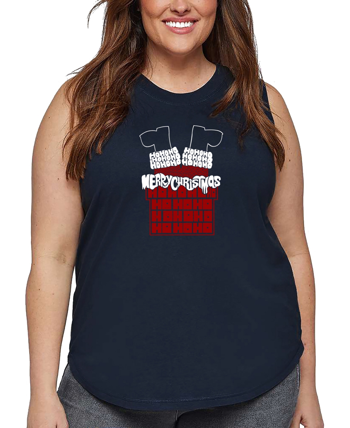 La Pop Art Plus Size Chimney Santa Word Art Tank Top In Blue