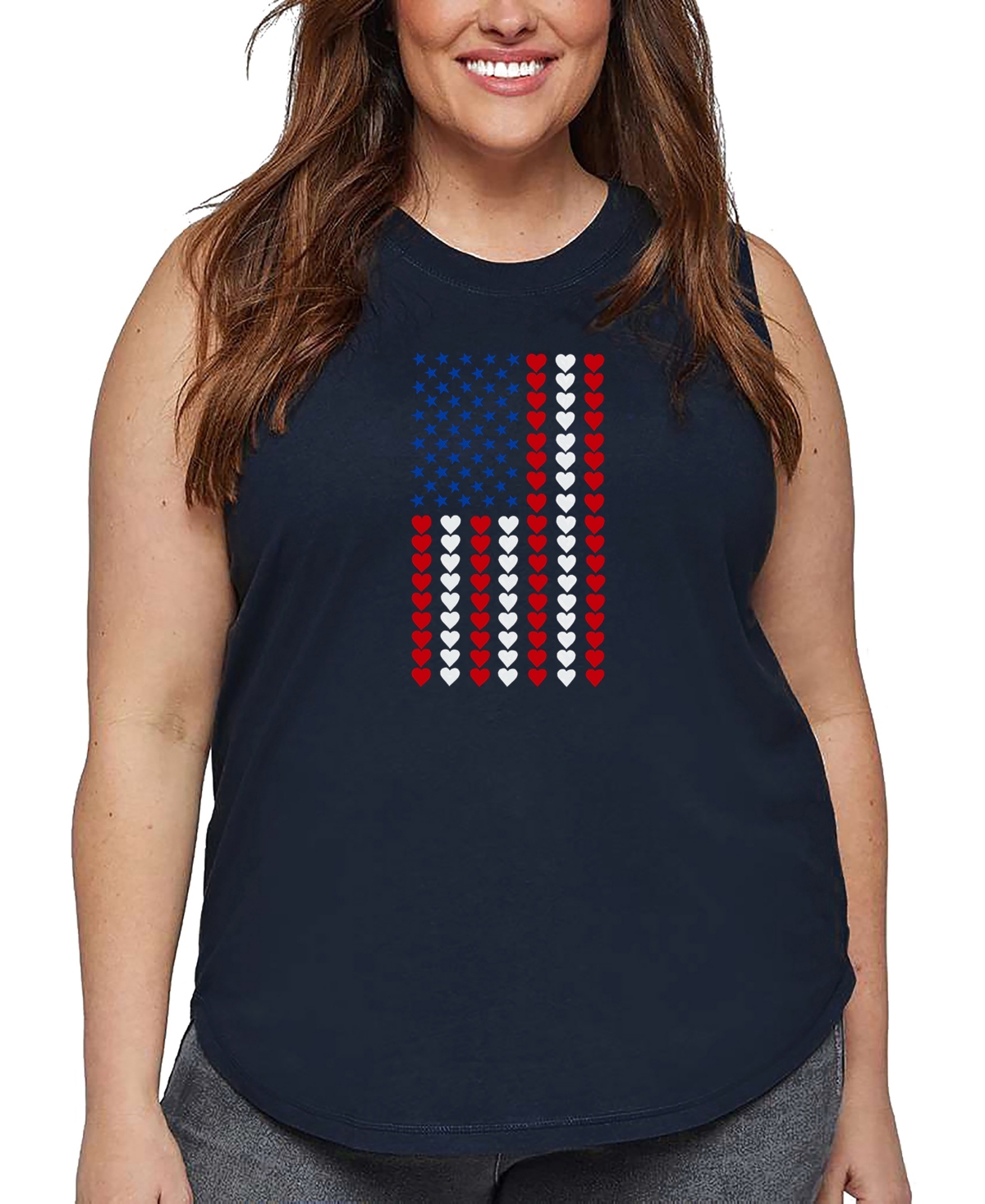 La Pop Art Plus Size Heart Flag Word Art Tank Top In Blue