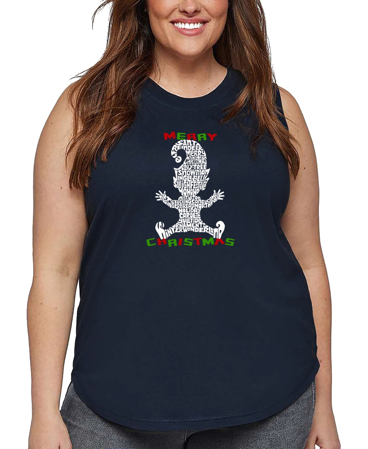La Pop Art Plus Size Christmas Elf Word Art Tank Top In Blue