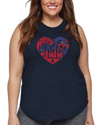 Plus Size July 4th Heart Word Art Tank Top