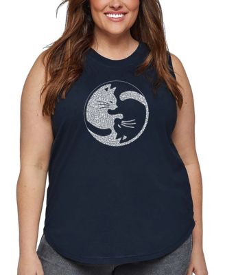 Plus Size Yin Yang Cat Word Art Tank Top