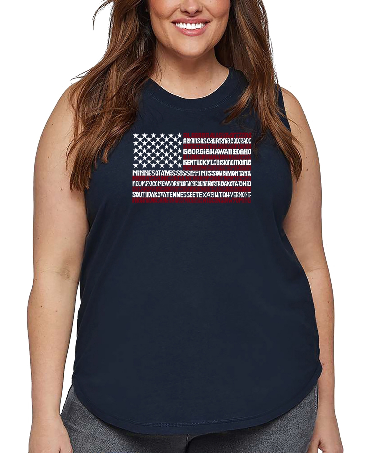 La Pop Art Plus Size 50 States Usa Flag Word Art Tank Top In Blue