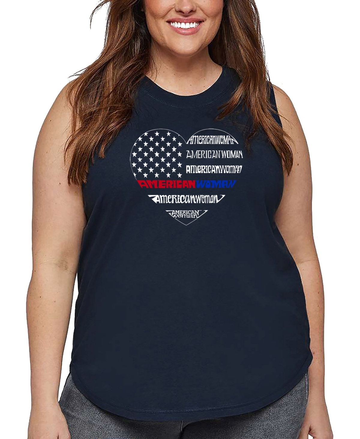La Pop Art Plus Size American Woman Word Art Tank Top In Blue