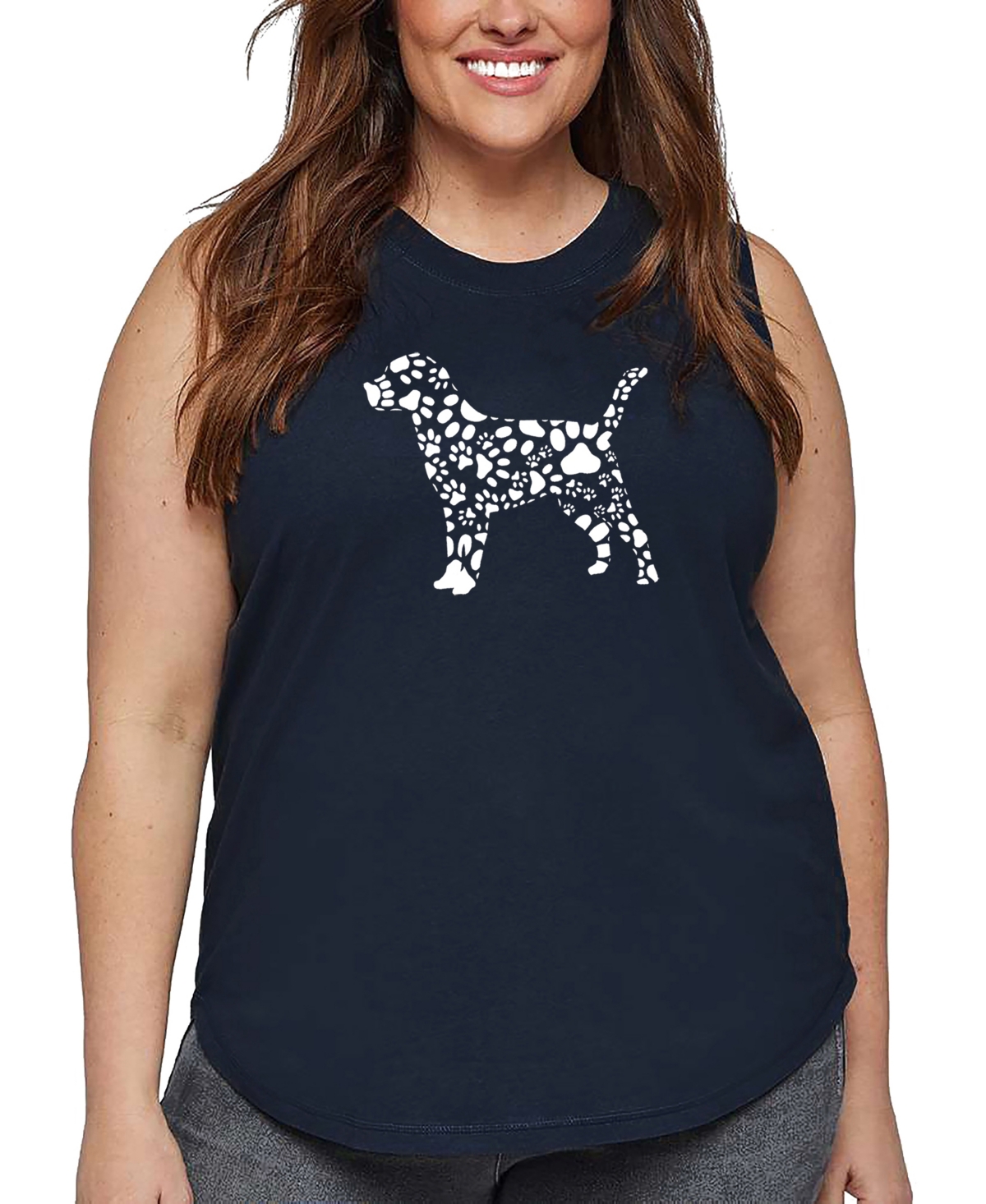 La Pop Art Plus Size Dog Paw Prints Word Art Tank Top In Blue