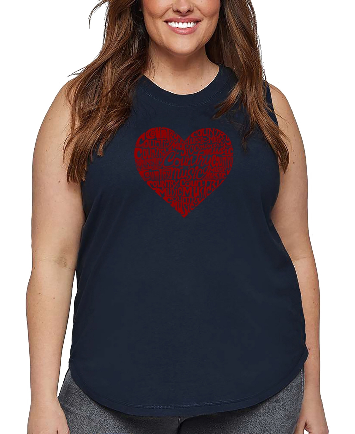 La Pop Art Plus Size Country Music Heart Word Art Tank Top In Blue