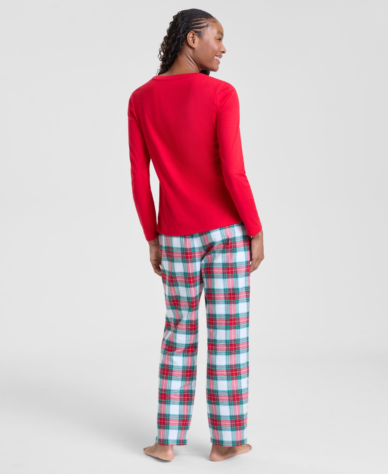 Women's Merry Plaid Crew Neck Matching Family Pajamas Set