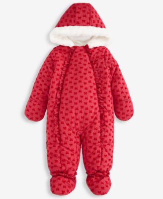 First Impressions - Baby Girls Hooded Flocked Footed Snowsuit