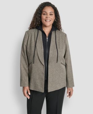 DKNY - Plus Size Herringbone Pattern Blazer