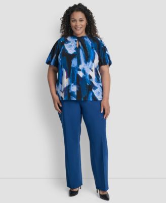 Plus Size Keyhole Twist Neck Balloon Sleeve Top