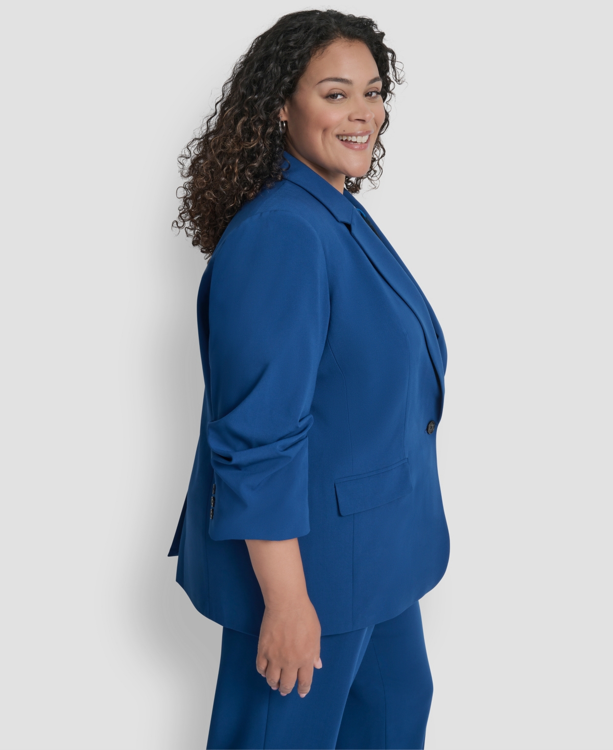 Dkny Plus Size Notch Collar Jacket In Blue
