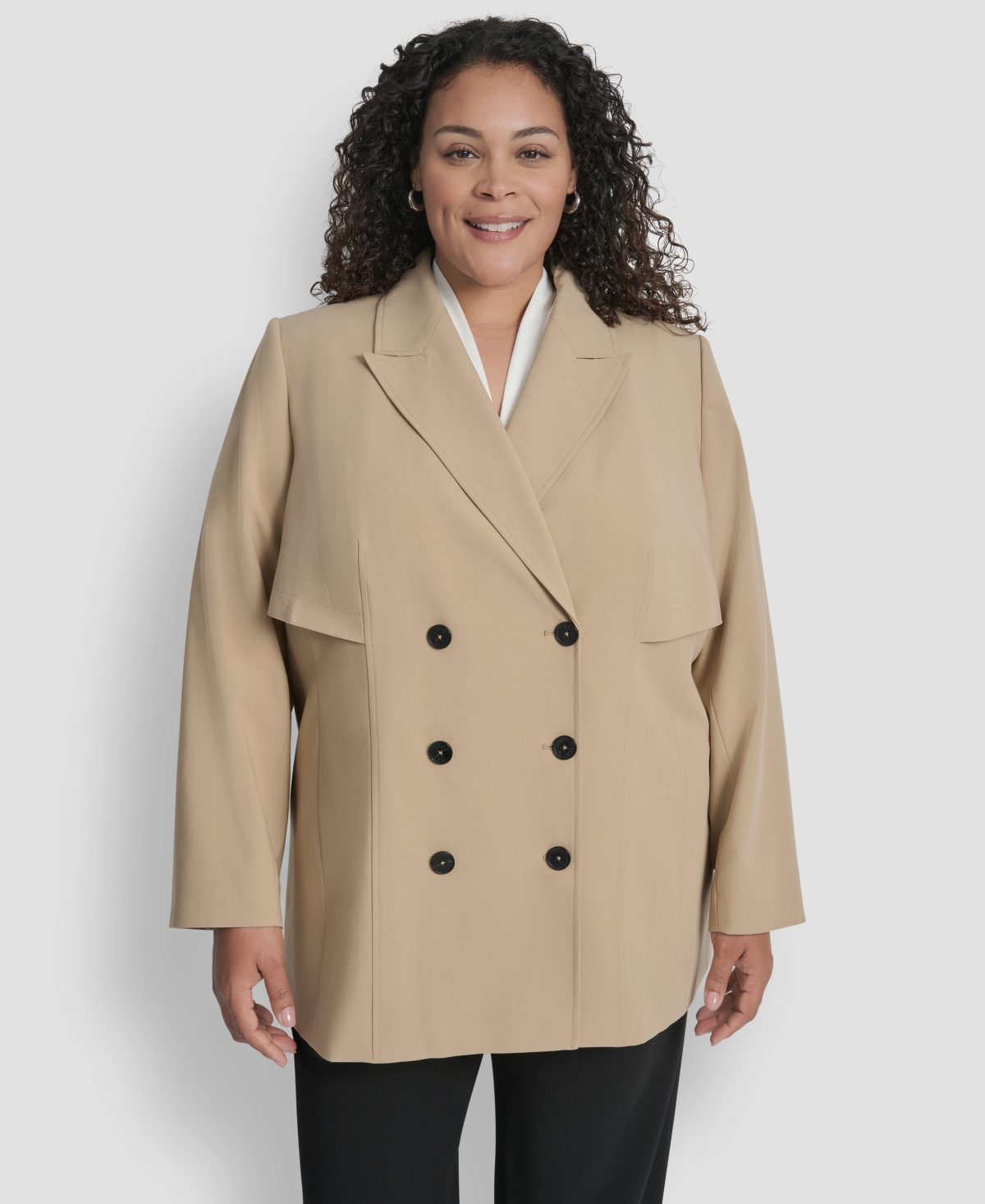 Dkny Plus Size Double Breasted Trench Jacket In Brown