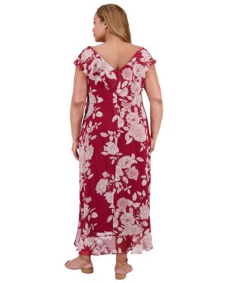 Plus Size Ruffled Floral-Print Faux-Wrap Dress