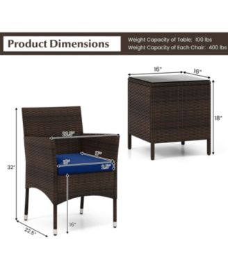 3-Piece Patio Conversation Set with Cushioned Seating and Stylish Glass Table