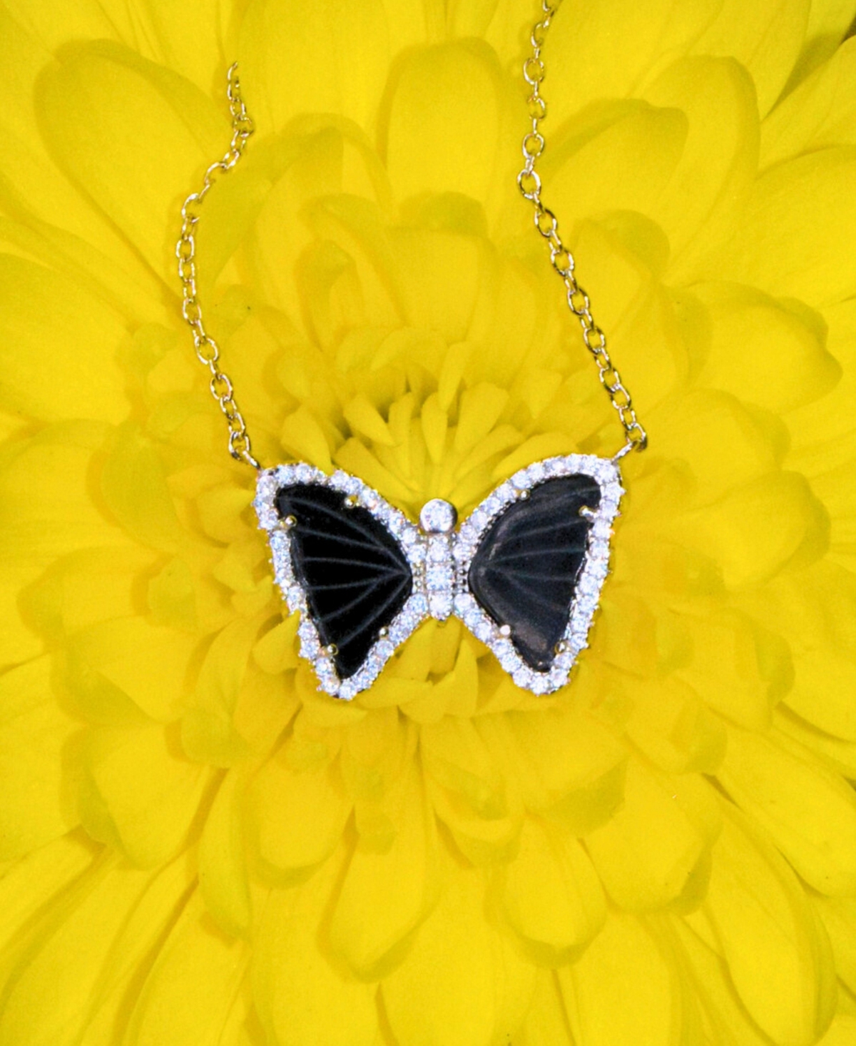 Kamaria Mini Butterfly Necklace With Black Onyx In 14k Gold Plated Sterling Silver