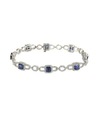 Suzy Levian Sterling Silver Sapphire & Created White Sapphire Asscher-cut Pave Link Bracelet