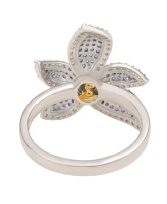 Suzy Levian Sterling Silver Sapphire & White Sapphire Flower Ring
